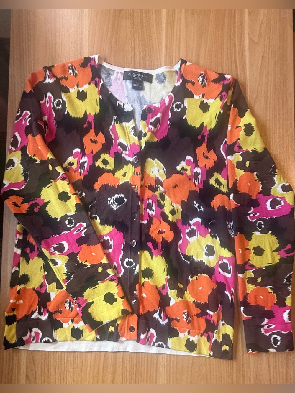 Vintage Y2K August Silk Petite Floral Cardigan PM Brown Multicolor